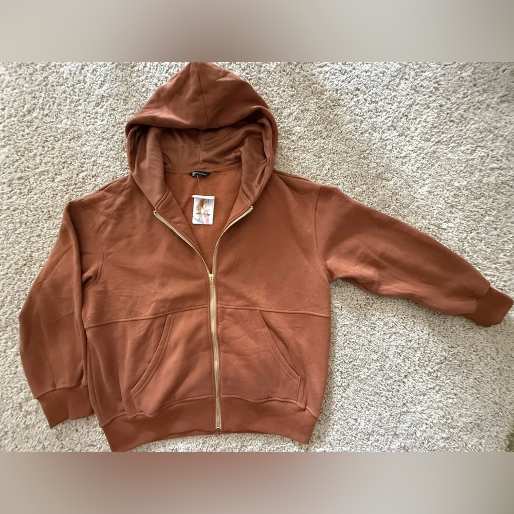 PrettyGarden NWT Zip Up Hoodie Sweatshirt Brown Pocket Jacket